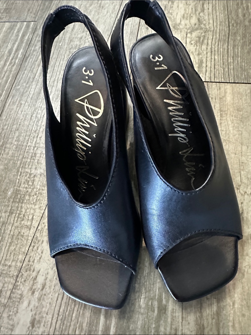 3.1 Phillip Lim Black Leather Open-Toe Slingback Mules